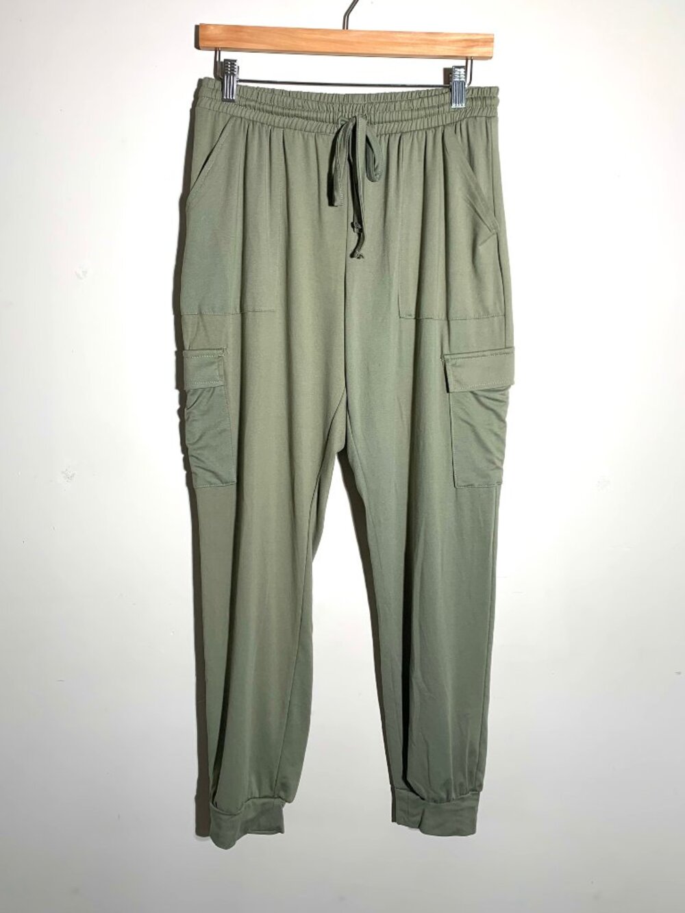 Olive Sage Cargo Jogger Pants Drawstring Lounge Soft Touch NWOT M Athleisure